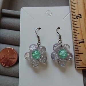 Purple & green flower glass stones earrings